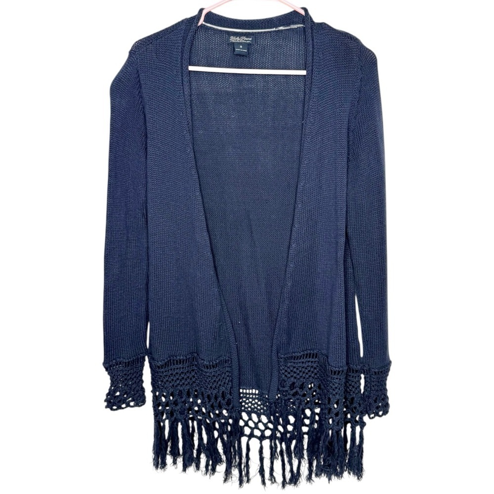Lucky Brand Navy Knitted Cardigan with Tassel Hem Size Small